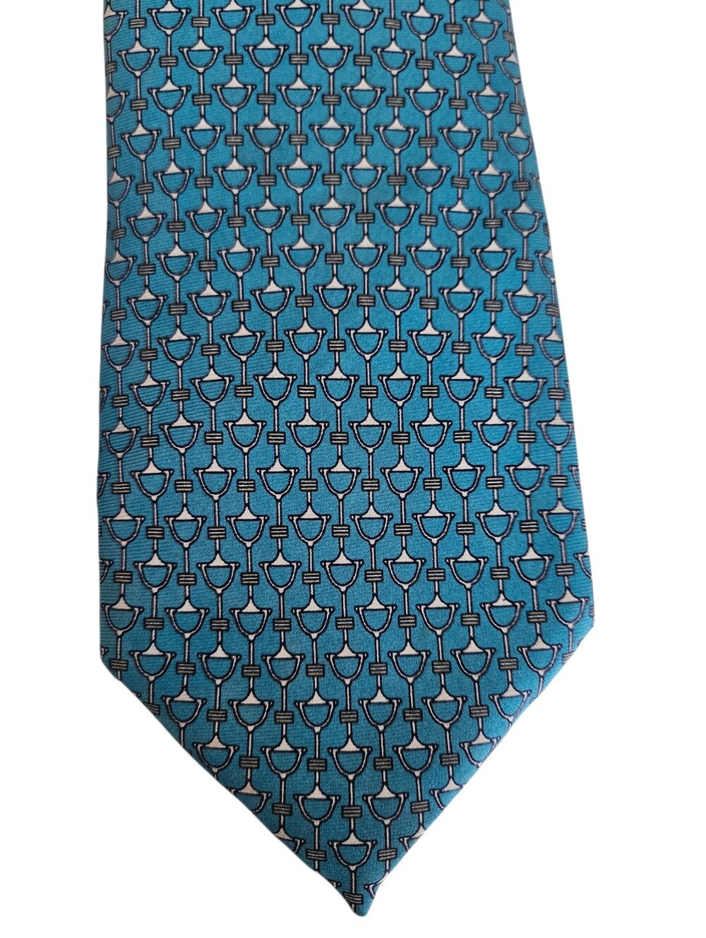 BROOKS BROTHERS Teal Blue Pink Equestrian Horse Bit Print Silk Tie